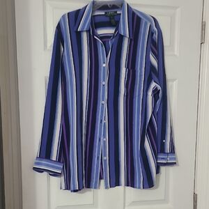 Ralph Lauren Blue, Purple & White Vertical Stripe Blouse